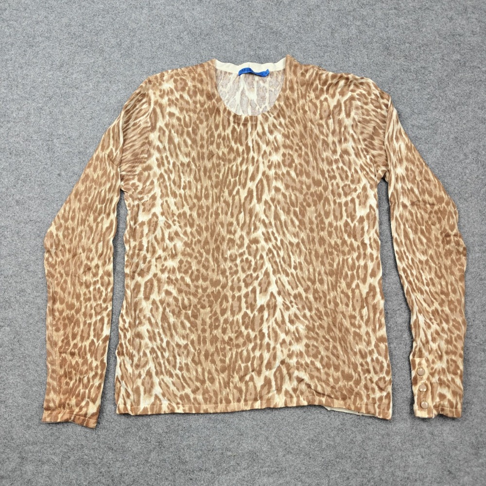 J. McLaughlin Sweater Womens XS Brown Leopard Print Knit Crew Neck Pullover